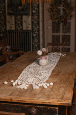Antique crochet table runner with tassels