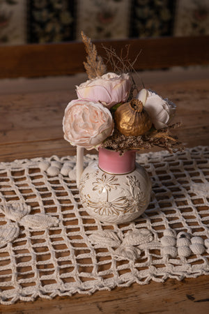 Antique crochet table runner with tassels