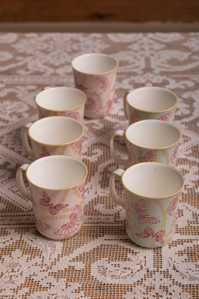 7 x China Mugs with butterflies by Zandra Rhodes for Royal Albert