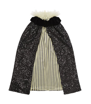 Black Sequin Pierrot Cape with Stripe Lining