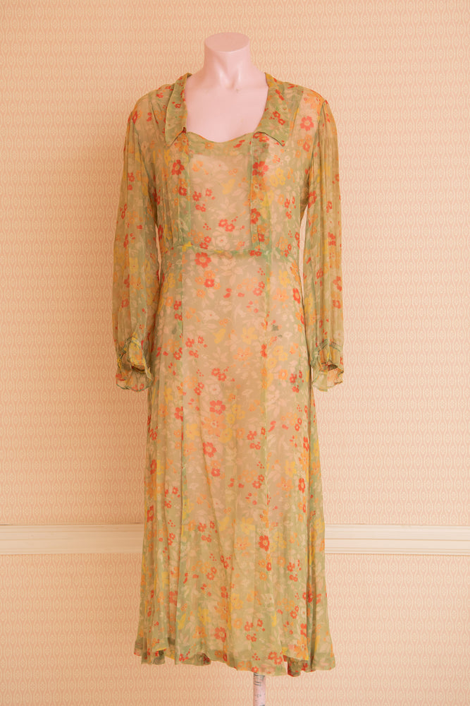 Original 1940s long sleeve chiffon floral dress