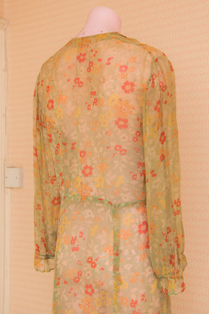 Original 1940s long sleeve chiffon floral dress