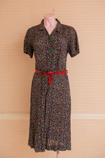 Original 1940s floral cotton short suit with red suede belt
