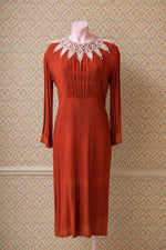 Original 1930s burnt orange crepe dress