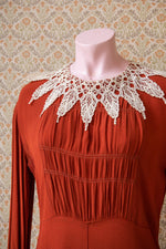 Original 1930s burnt orange crepe dress