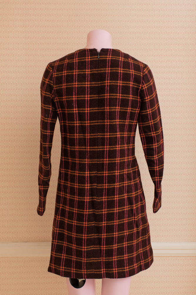 Vintage 60s Wool Plaid Long Sleeve Mini Dress