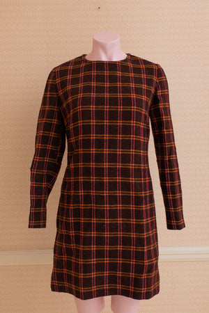 Vintage 60s Wool Plaid Long Sleeve Mini Dress