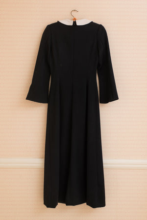 Giulietta Black Midi Long Sleeves Dress with a White Collar