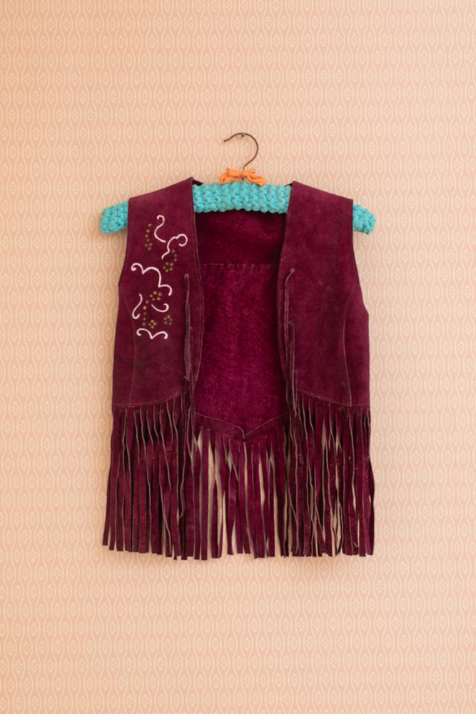 Childs Suede Fringe Burgundy Waistcoat