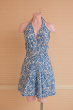 Vintage 1940s blue floral halter neck playsuit