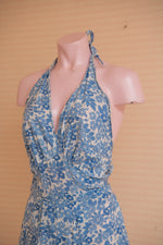 Vintage 1940s blue floral halter neck playsuit