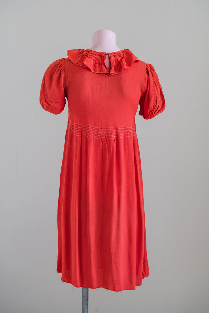 Vintage 1940s Red Crepe Childs Dress