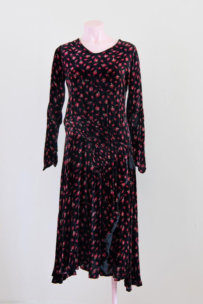 Original 1920's silk velvet floral  dress