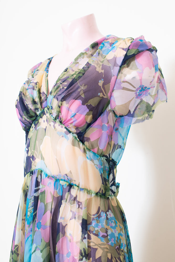 Vintage 1970s floral maxi chiffon dress