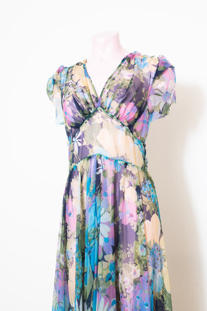 Vintage 1970s floral maxi chiffon dress