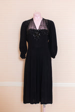 Original 1940s black crepe long sleeve dress