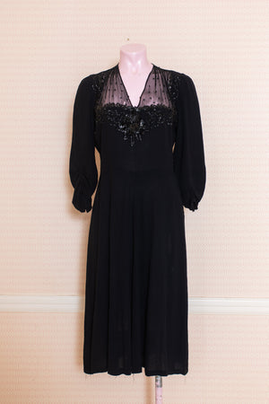Original 1940s black crepe long sleeve dress