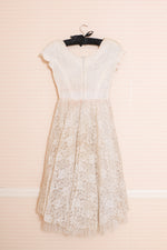 Antique 1950s boned ivory lace dress