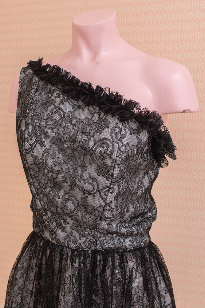 Short one shoulder corded lace dress best sale