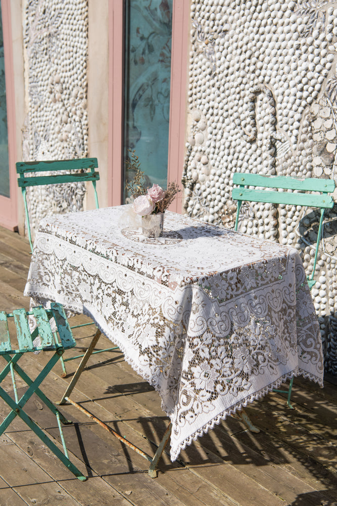Vintage white lace tablecloth