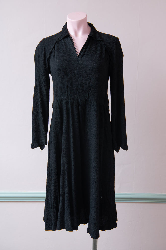 Vintage 40s black crepe knee length dress