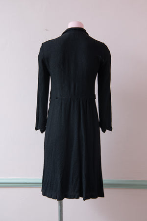 Vintage 40s black crepe knee length dress