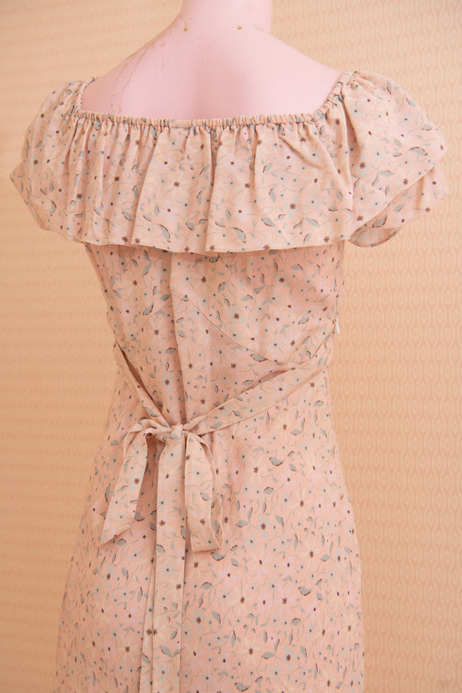 Vintage 1930s maxi crepe dress with ruffle sleeves