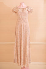 Vintage 1930s maxi crepe dress with ruffle sleeves