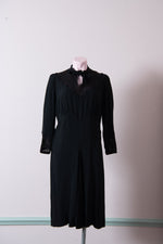 Original 1940s black crepe pussy bow knee length dress
