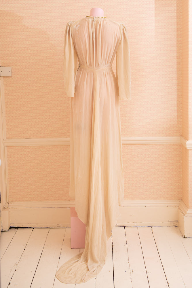 Vintage30s/40s Ivory velvet maxi wedding dress