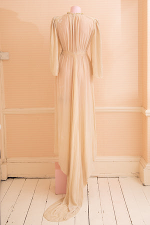 Vintage30s 40s Ivory velvet maxi wedding dress