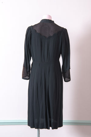 Original 1940s black crepe pussy bow knee length dress