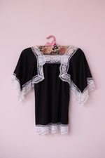 Vintage black lace top with lace trim
