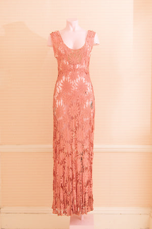 Antique pink lace 30s maxi dress