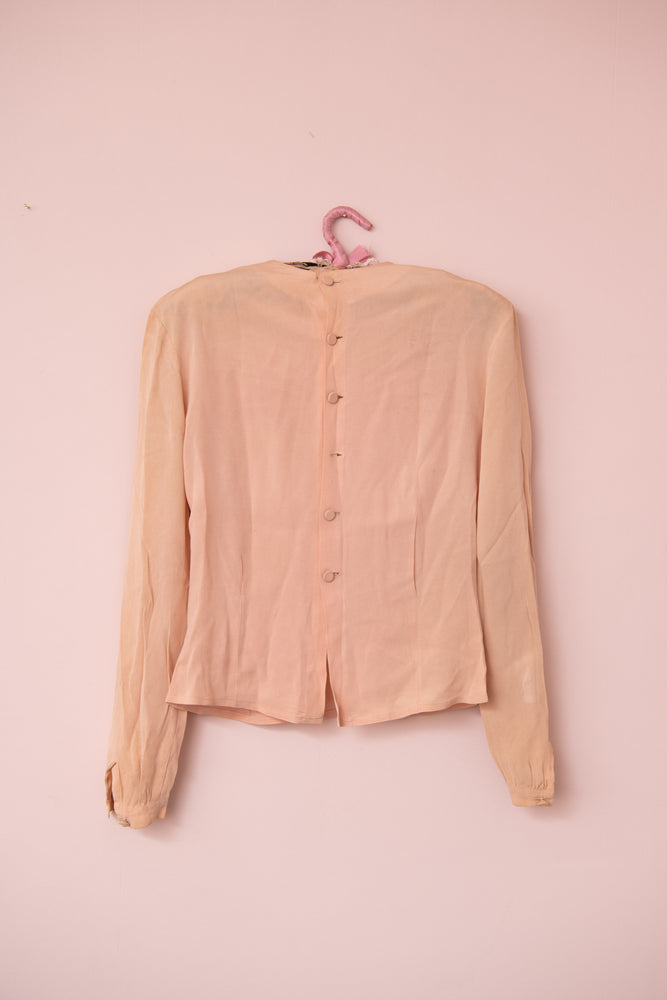 Antique 30s silk peach coloured top pearllowe