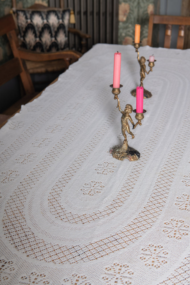 Vintage white crochet table cloth