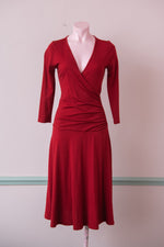 Red wool v neck dress