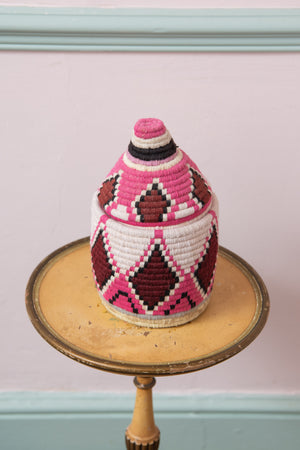 Medium Pink and White Moroccan woven pot