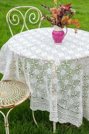 Vintage crochet round tablecloth