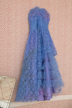 Vintage 50s blue lace ballgown
