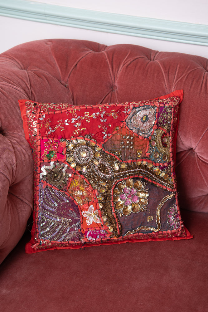 Antique heavy weight red sequin cushion