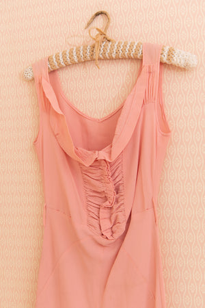 Vintage pink crepe sleeveless 30s/40s dress