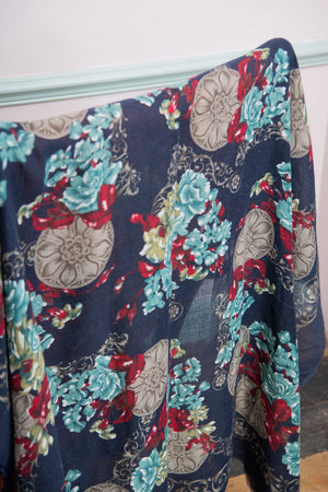Navy Floral Wool Scarf