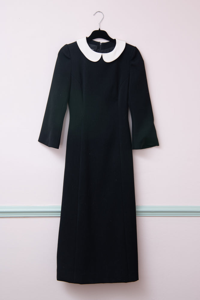 Black Midi Dress with white collar