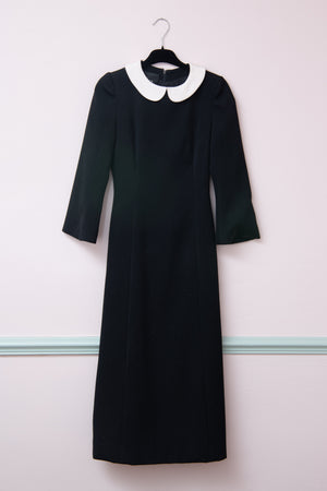 Black Midi Dress with white collar