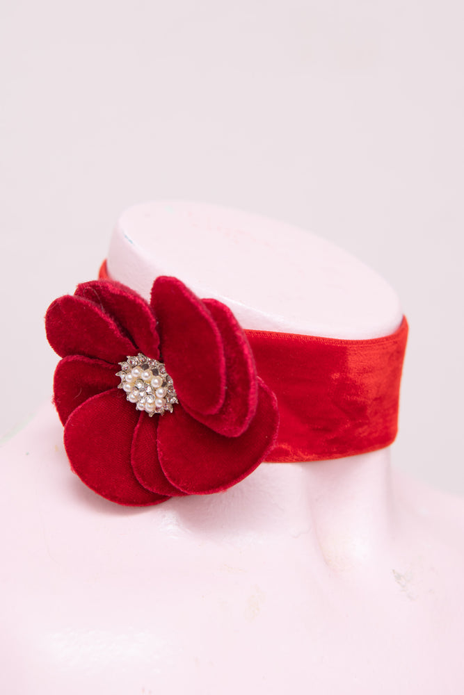 Red velvet flower collar